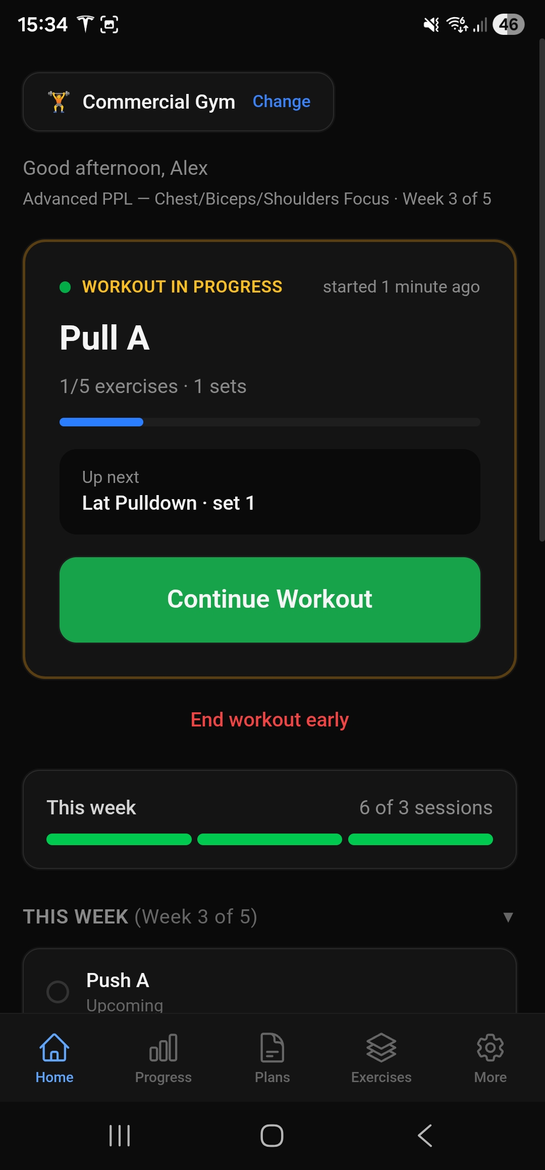 Continue workout